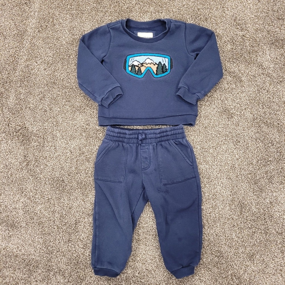Stitch & Stone Kids 2T Navy Ski Goggles Mountain Fleece Sweatshirt Pants Set